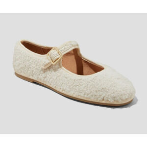 Universal Thread Halston Shoes WMNS 9.5 Cream Shearling Mary Jane Ballet Flats